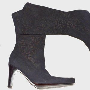 ANTONIO MELANI NEW 6.5 M BLACK SUEDE FLOWER PERFORATION MID CALF BOOTS BOOTIES